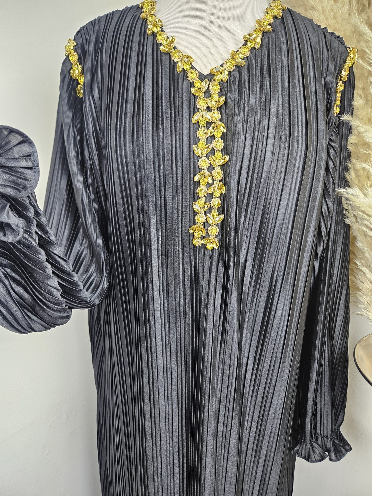 Black Pleats Abaya with Embellished Neck £54.99/ 2 for £105