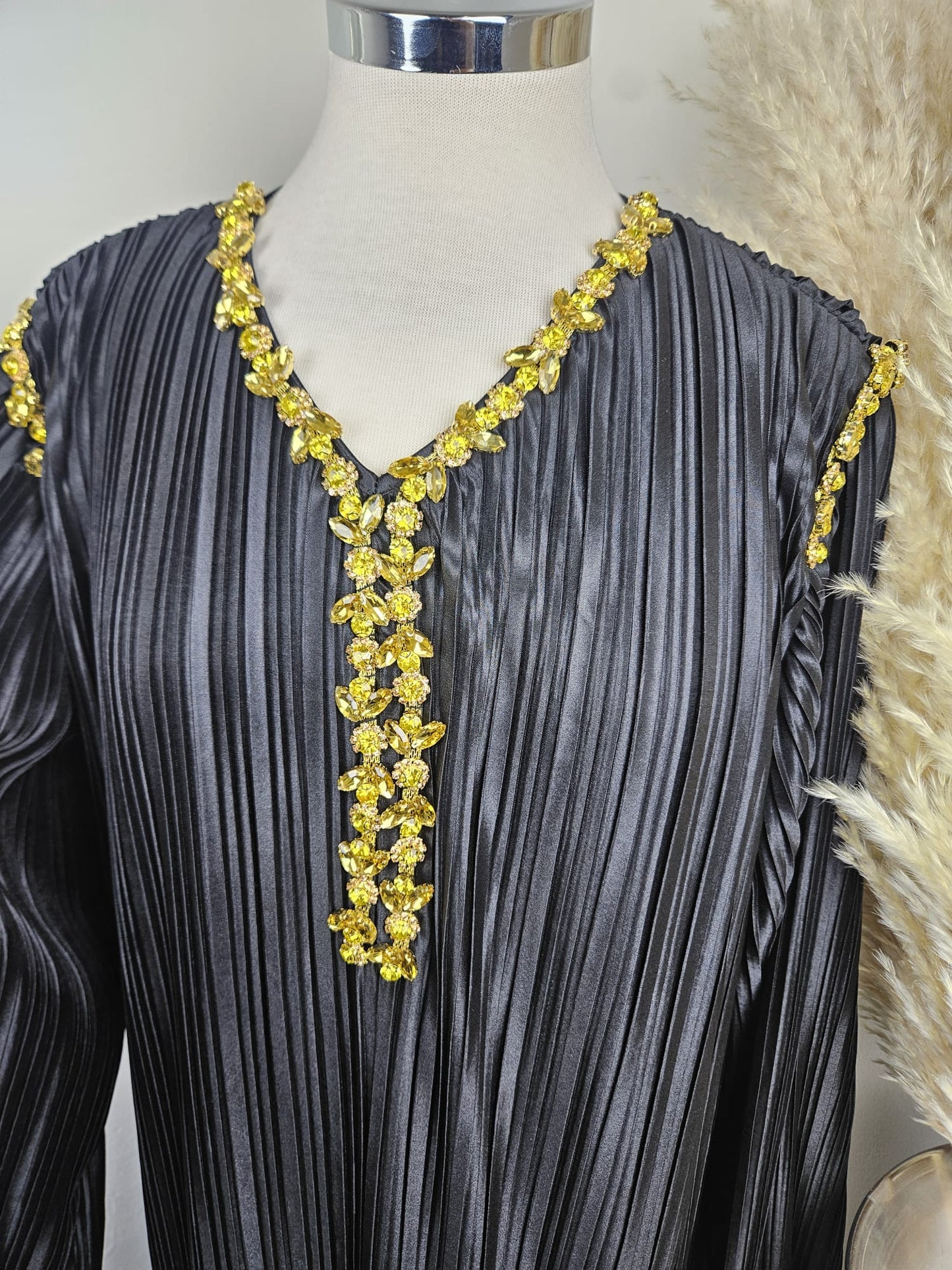 Black Pleats Abaya with Embellished Neck £54.99/ 2 for £105