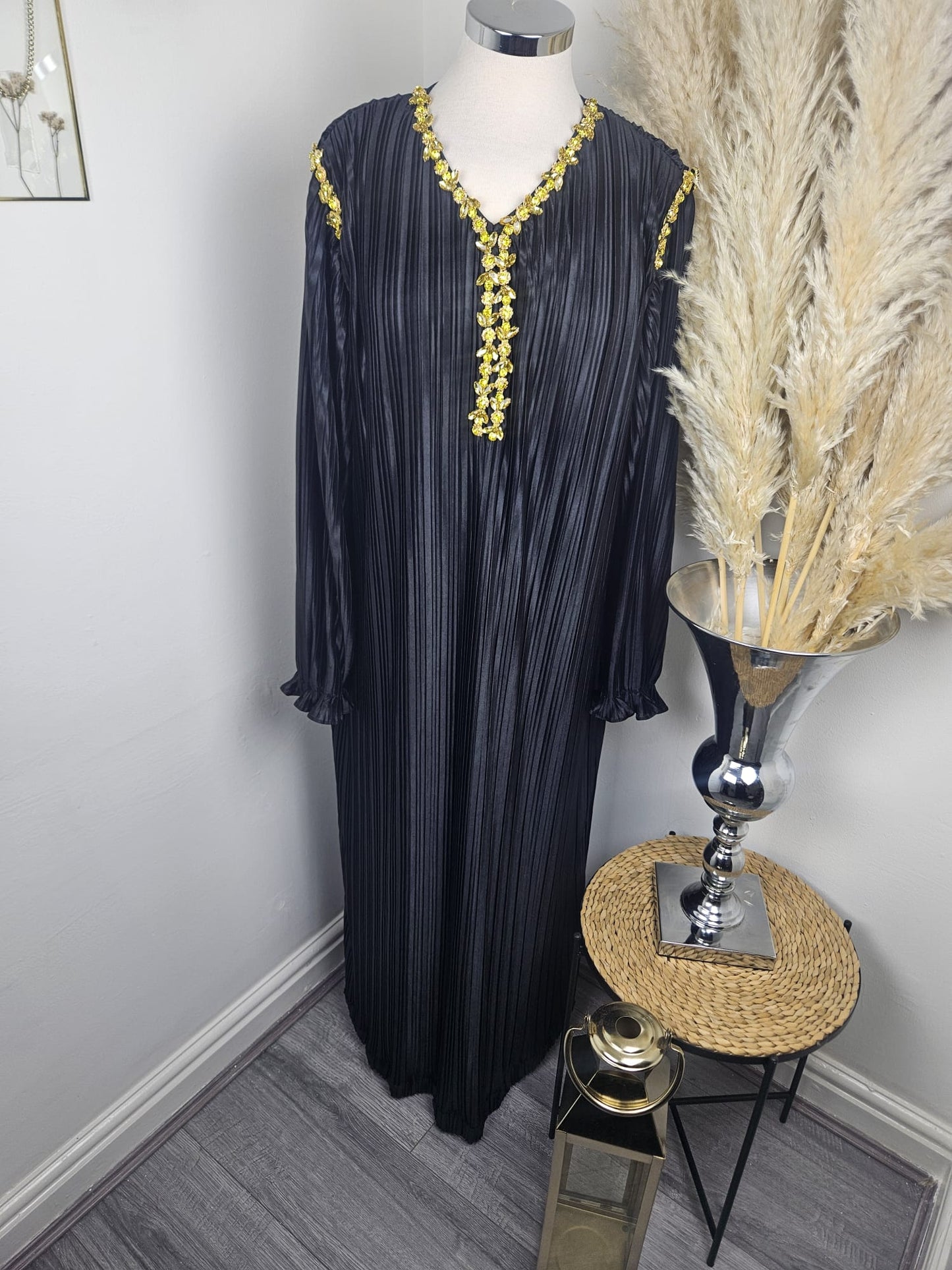 Black Pleats Abaya with Embellished Neck £54.99/ 2 for £105