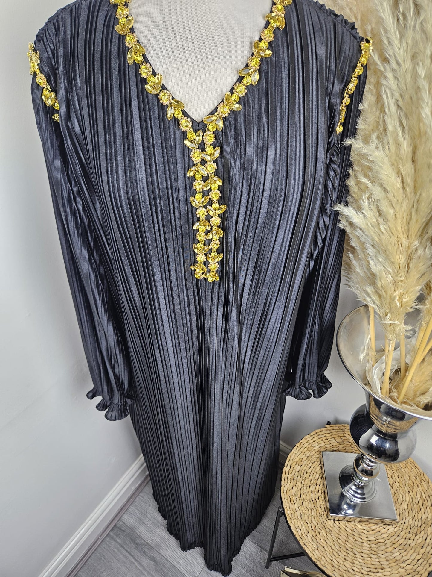 Black Pleats Abaya with Embellished Neck £54.99/ 2 for £105