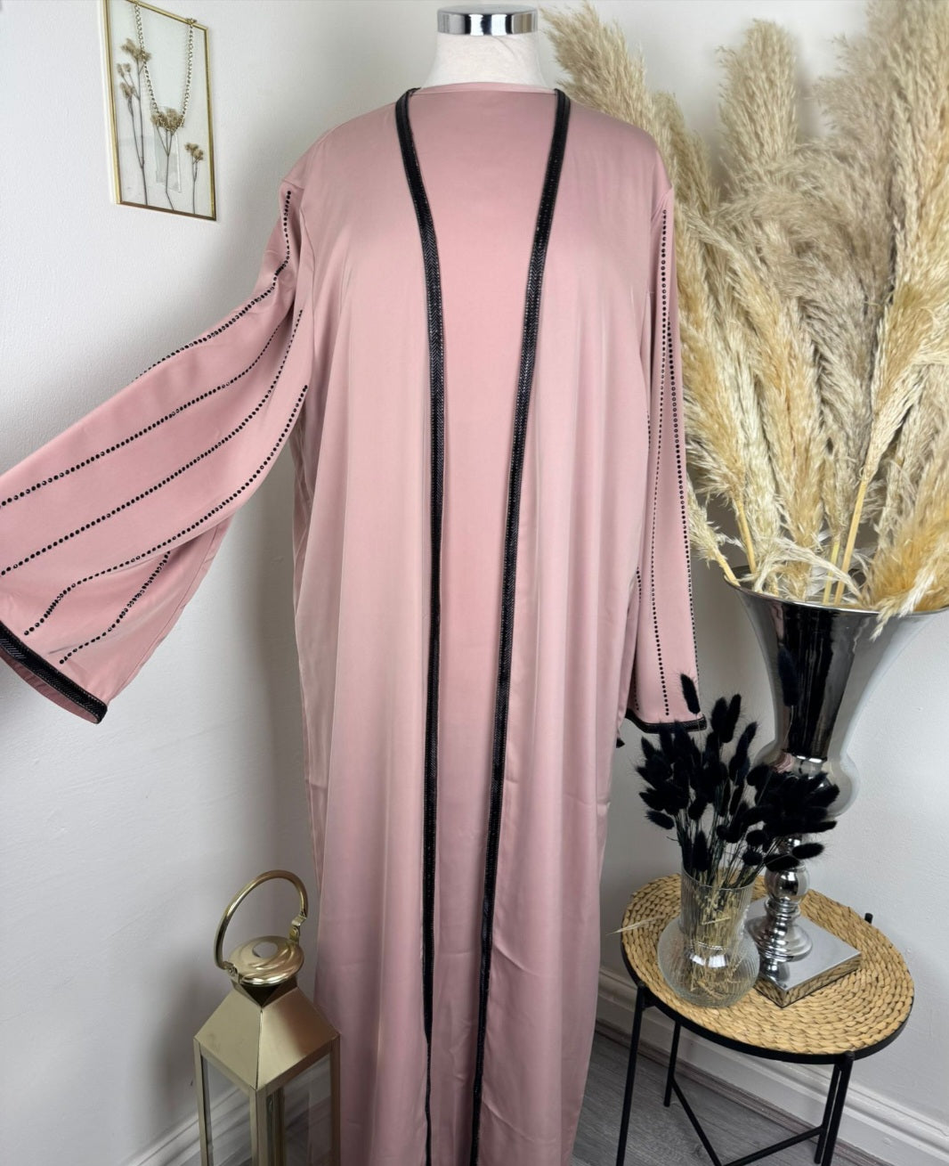 Dusty Pink Abaya With Diamond sleeves / front and matching under dress & belt £50 /2 for £95