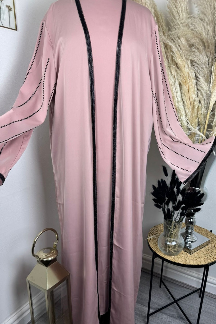 Dusty Pink Abaya With Diamond sleeves / front and matching under dress & belt £50 /2 for £95