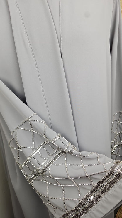 Embellished Sleeves Abaya in Grey with Matching Hijab £49.99 / 2 for £95