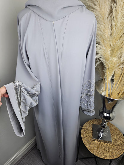 Embellished Sleeves Abaya in Grey with Matching Hijab £49.99 / 2 for £95
