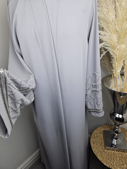 Embellished Sleeves Abaya in Grey with Matching Hijab £49.99 / 2 for £95
