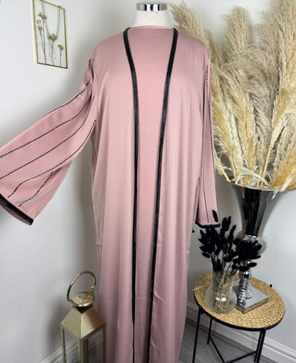 Dusty Pink Abaya With Diamond sleeves / front and matching under dress & belt £50 /2 for £95