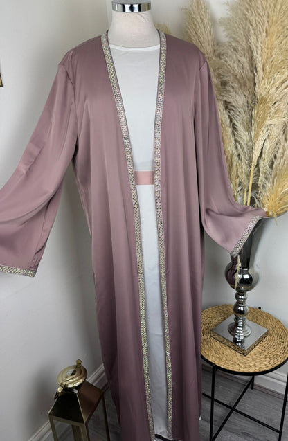 Taupe Abaya With Diamond Front & White Under Dress / Belt £50 / 2 for £95
