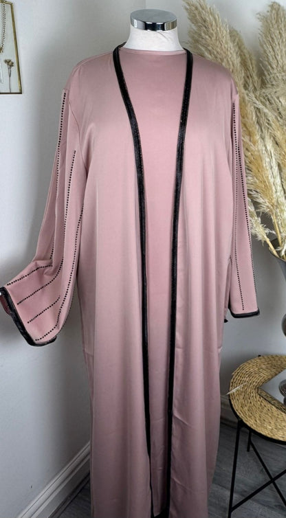 Dusty Pink Abaya With Diamond sleeves / front and matching under dress & belt £50 /2 for £95